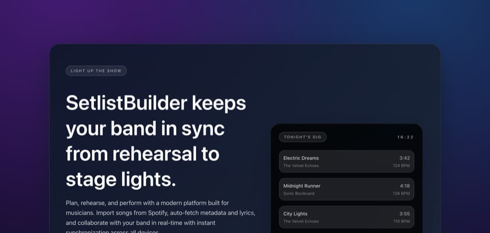 SetlistBuilder screenshot 1